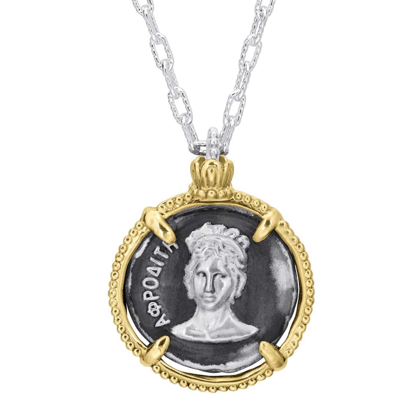 14K Gold and Sterling Silver, Aphrodite Coin Pendant
