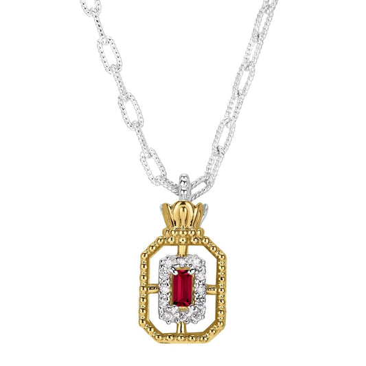14K Gold and Sterling Silver, Ruby and Diamond Pendant Necklace