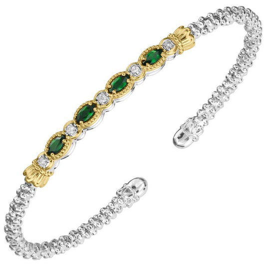 14K Gold and Sterling Silver, Tsavorite Garnet and Diamond Stackable Bracelet