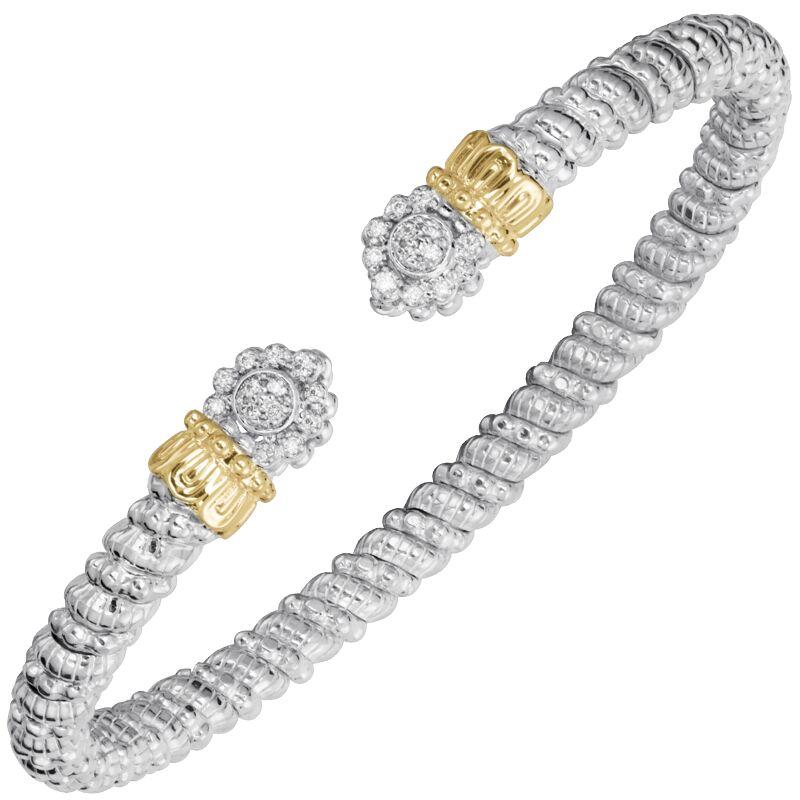 14K Gold and Sterling Silver, Diamond Stackable Cuff Bracelet