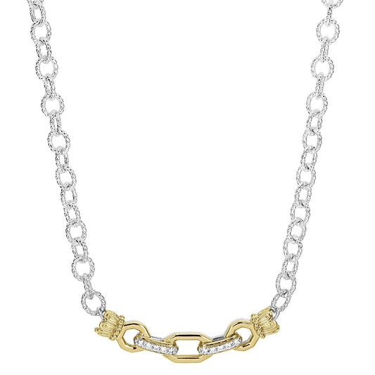 14K Gold and Sterling Silver, Diamond Necklace