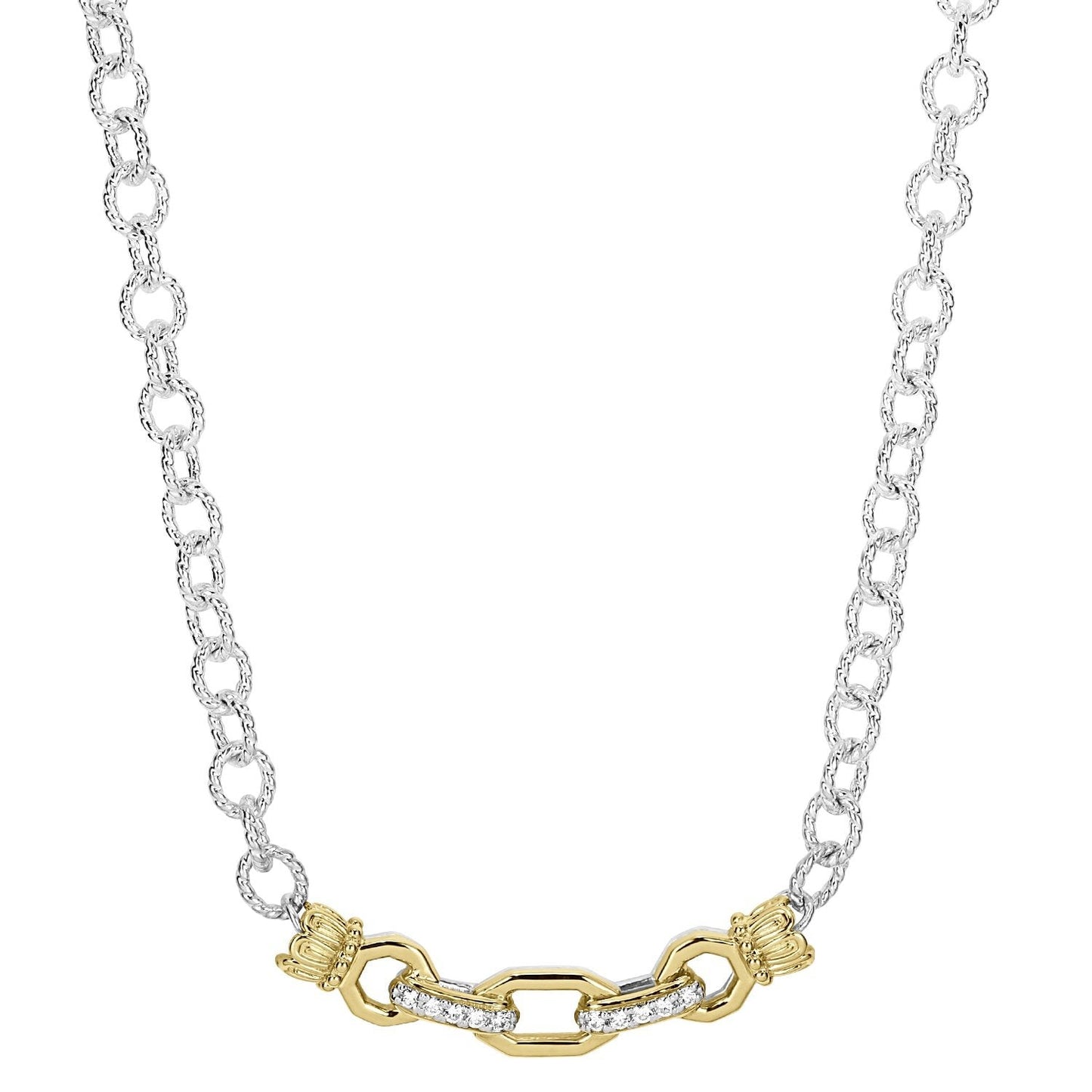 14K Gold and Sterling Silver, Diamond Necklace