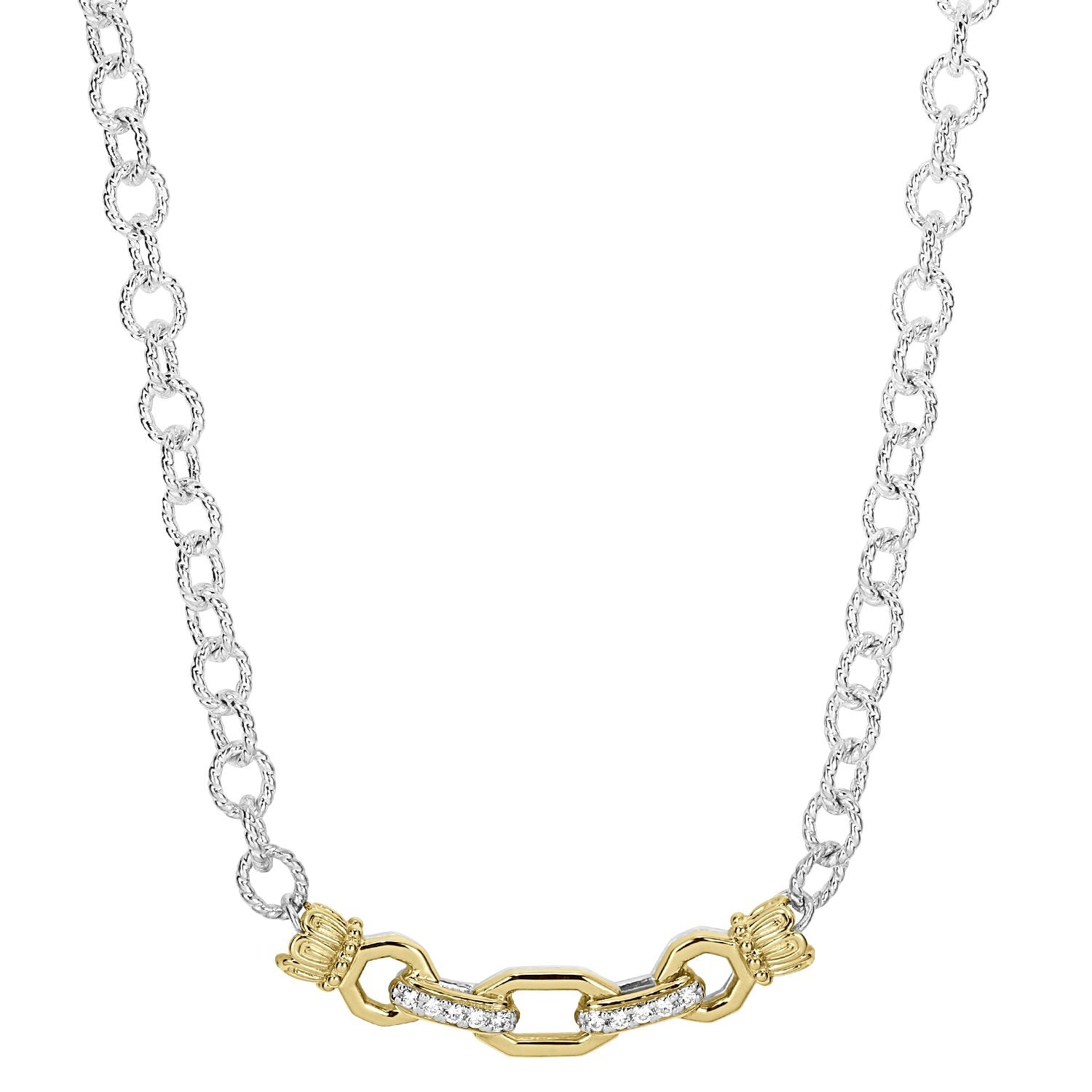 14K Gold and Sterling Silver, Diamond Necklace