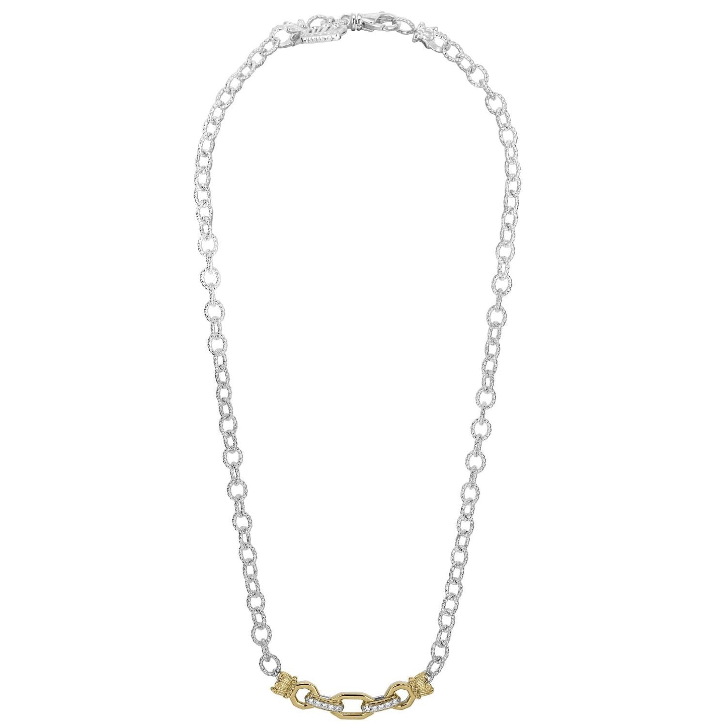 14K Gold and Sterling Silver, Diamond Necklace