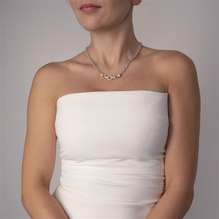 14K Gold and Sterling Silver, Diamond Necklace