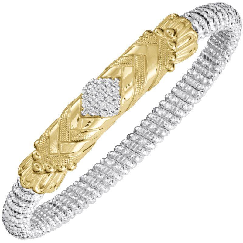 14K Gold and Sterling Silver, Diamond Stackable Bracelet