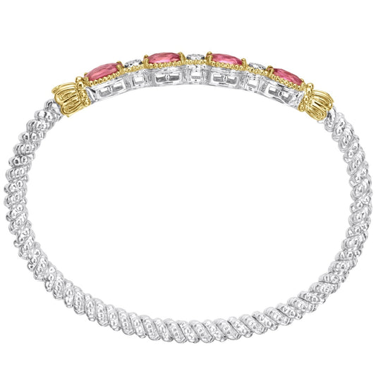 14K Gold and Sterling Silver, Pink Topaz and Diamond Stackable Bracelet