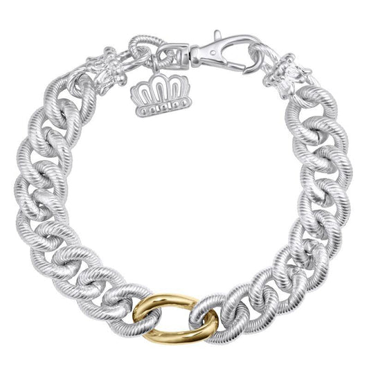 14K Gold and Sterling Silver, Two-Tone Link Chain Bracelet