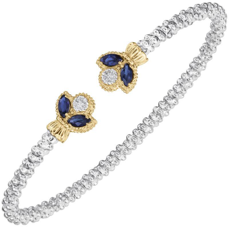 14K Gold and Sterling Silver, Diamond and Blue Sapphire Stackable Bracelet