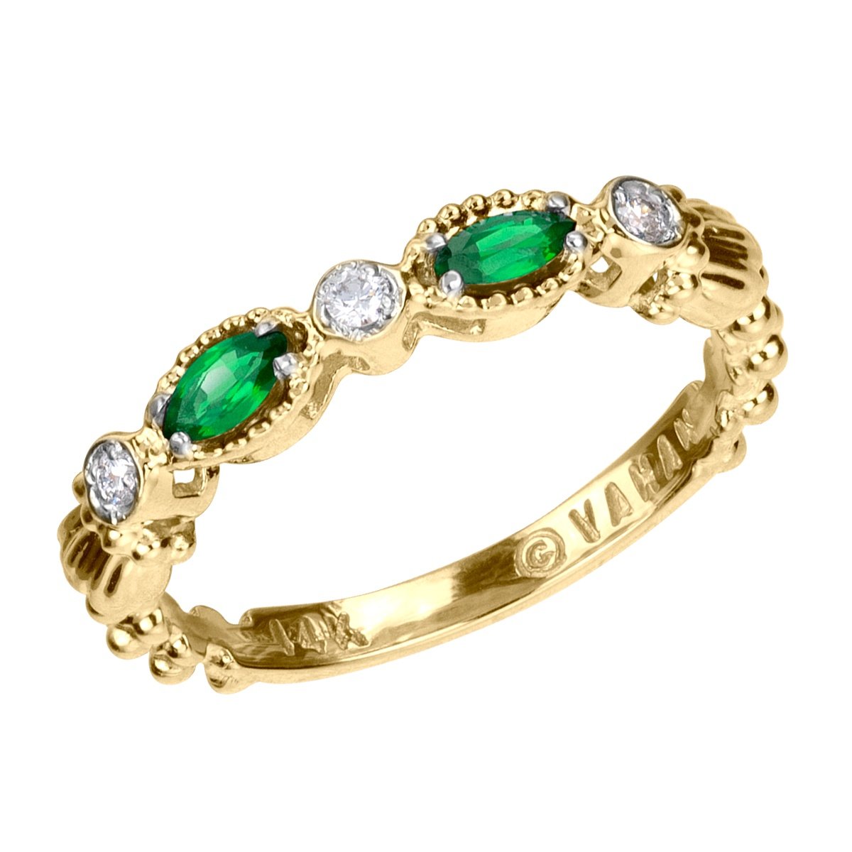 14K Gold, Tsavorite Garnet and Diamond Stackable Ring