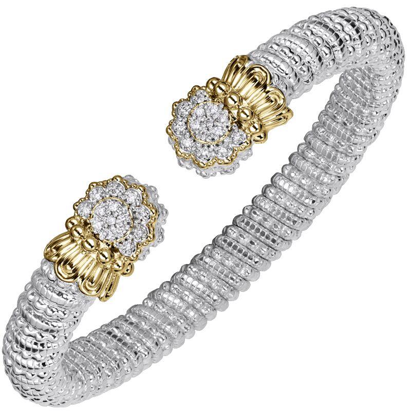 14K Gold and Sterling Silver, Diamond Stackable Cuff Bracelet