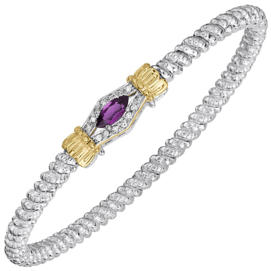 14K Gold and Sterling Silver, Amethyst and Diamond Stackable Bracelet