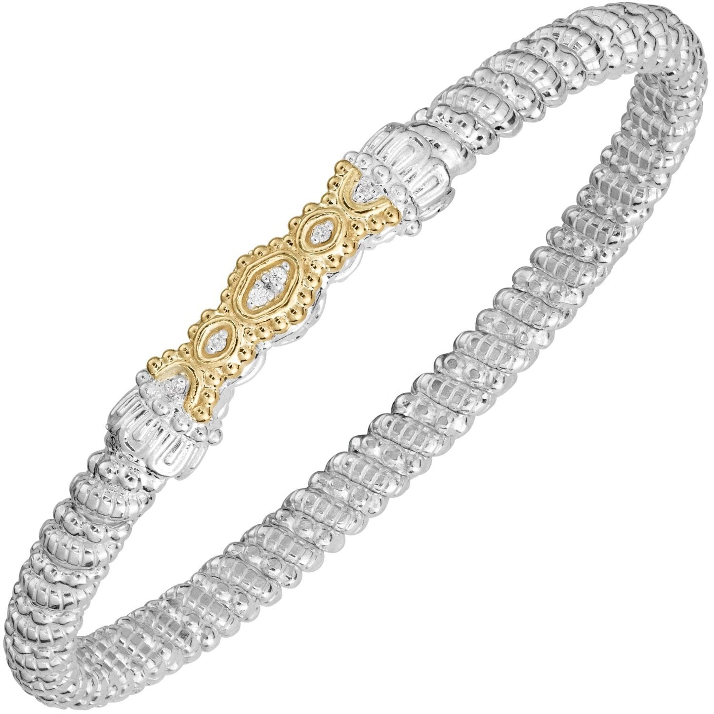 14K Gold and Sterling Silver, Diamond Stackable Bracelet