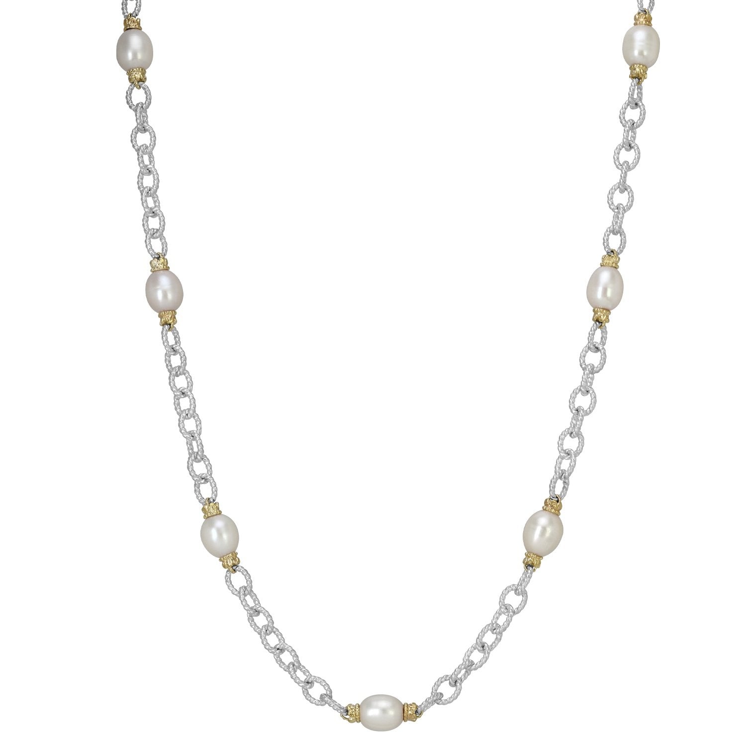14K Gold and Sterling Silver, Pearl Necklace
