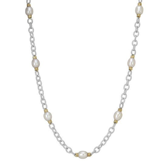 14K Gold and Sterling Silver, Pearl Necklace