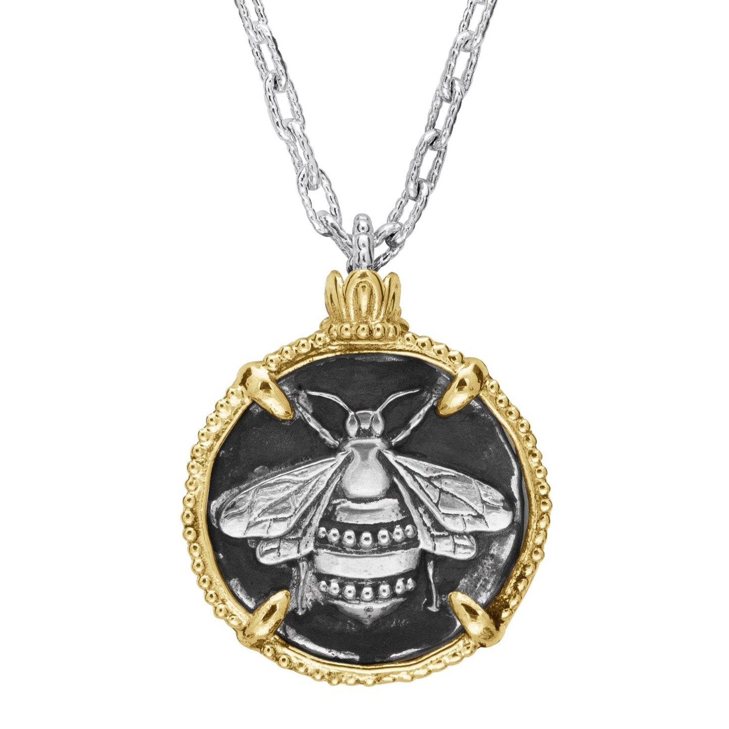 14K Gold and Sterling Silver, Bee Coin Pendant