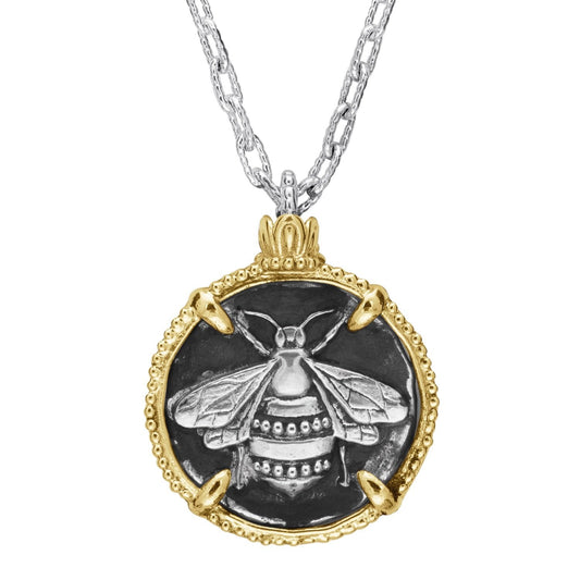 14K Gold and Sterling Silver, Bee Coin Pendant