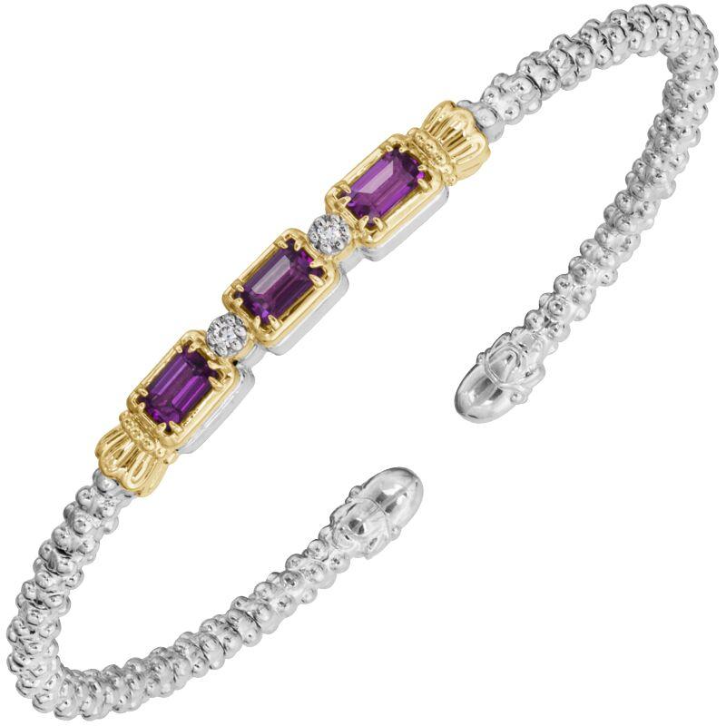 14K Gold and Sterling Silver, Amethyst and Diamond Stackable Bracelet