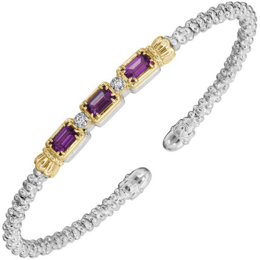 14K Gold and Sterling Silver, Amethyst and Diamond Stackable Bracelet