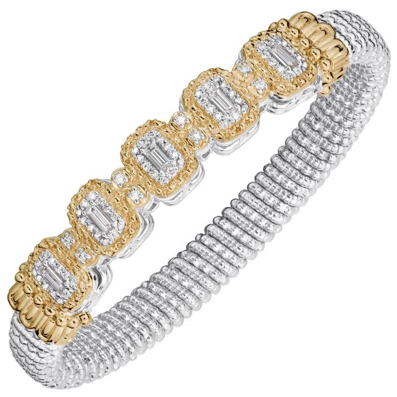 14K Gold and Sterling Silver, Diamond Stackable Bracelet