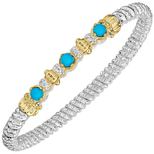 14K Gold and Sterling Silver, Turquoise and Diamond Bracelet