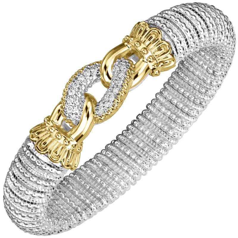 14K Gold and Sterling Silver, Diamond Stackable Bracelet