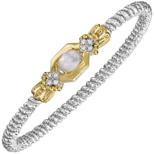 14K Gold and Sterling Silver, Mother of Pearl and Diamond Stackable Bracelet