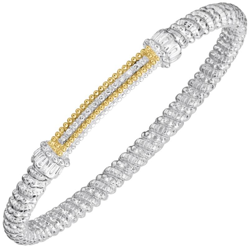 14K Gold and Sterling Silver, Diamond Stackable Bracelet