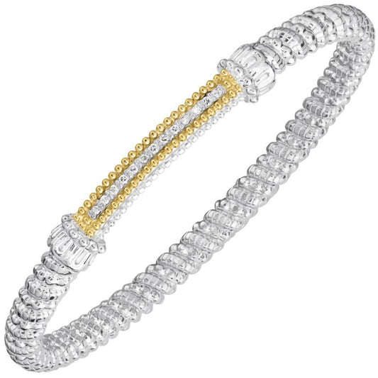 14K Gold and Sterling Silver, Diamond Stackable Bracelet