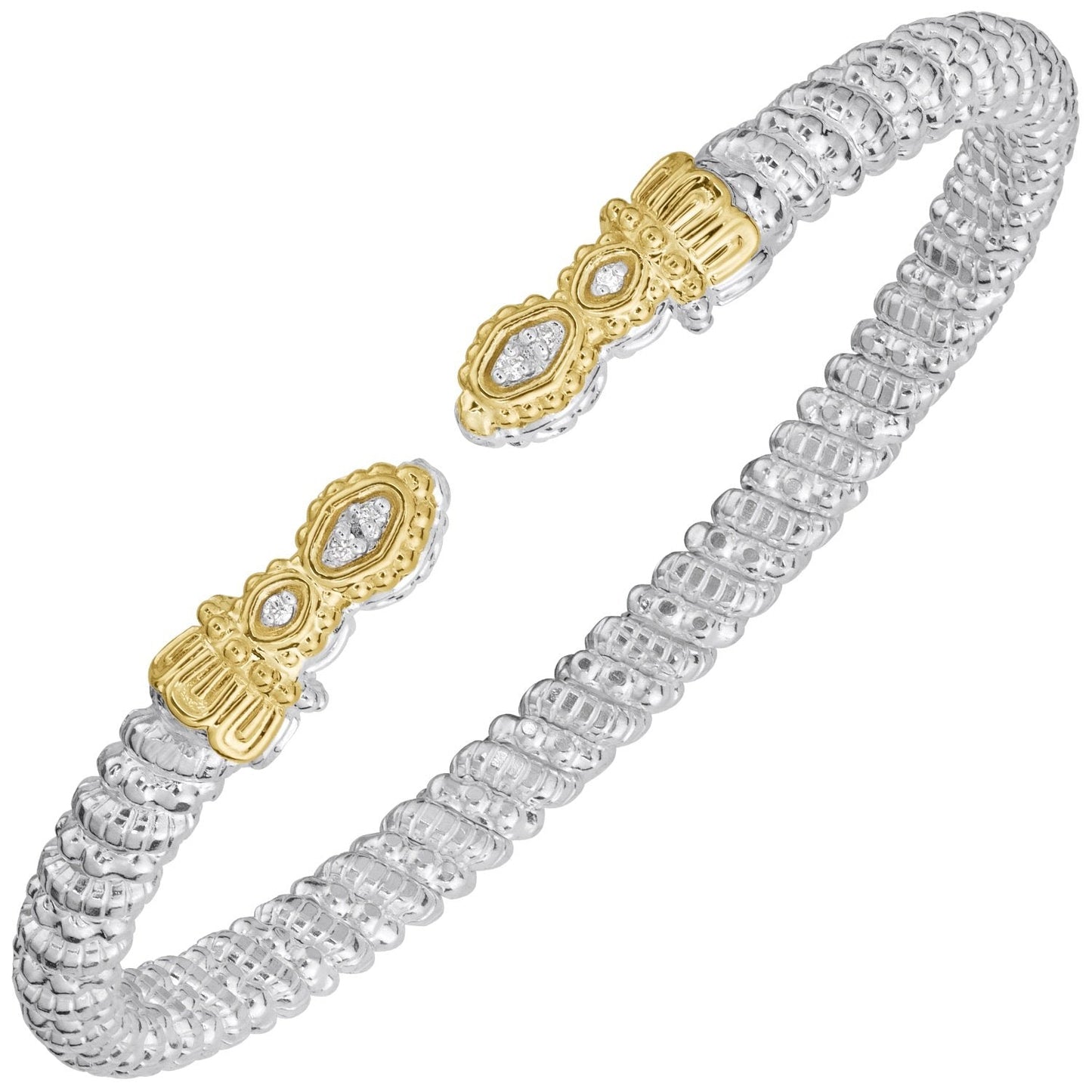 14K Gold and Sterling Silver, Diamond Stackable Bracelet