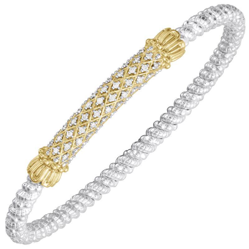 14K Gold and Sterling Silver, Diamond Stackable Bracelet