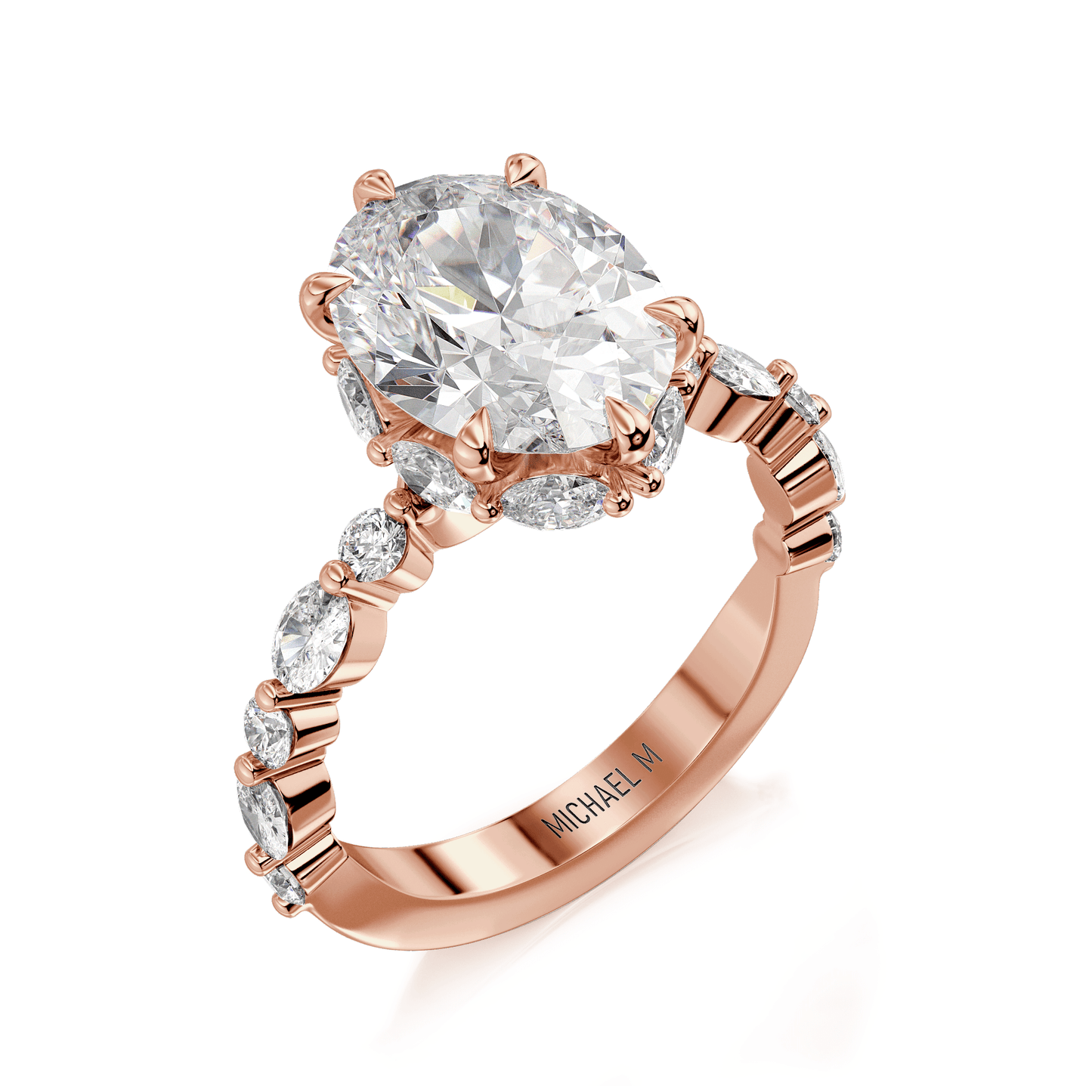 MICHAEL M Engagement Rings 18K Rose Gold Monarch R837-3 Oval R837-3-OV-RG