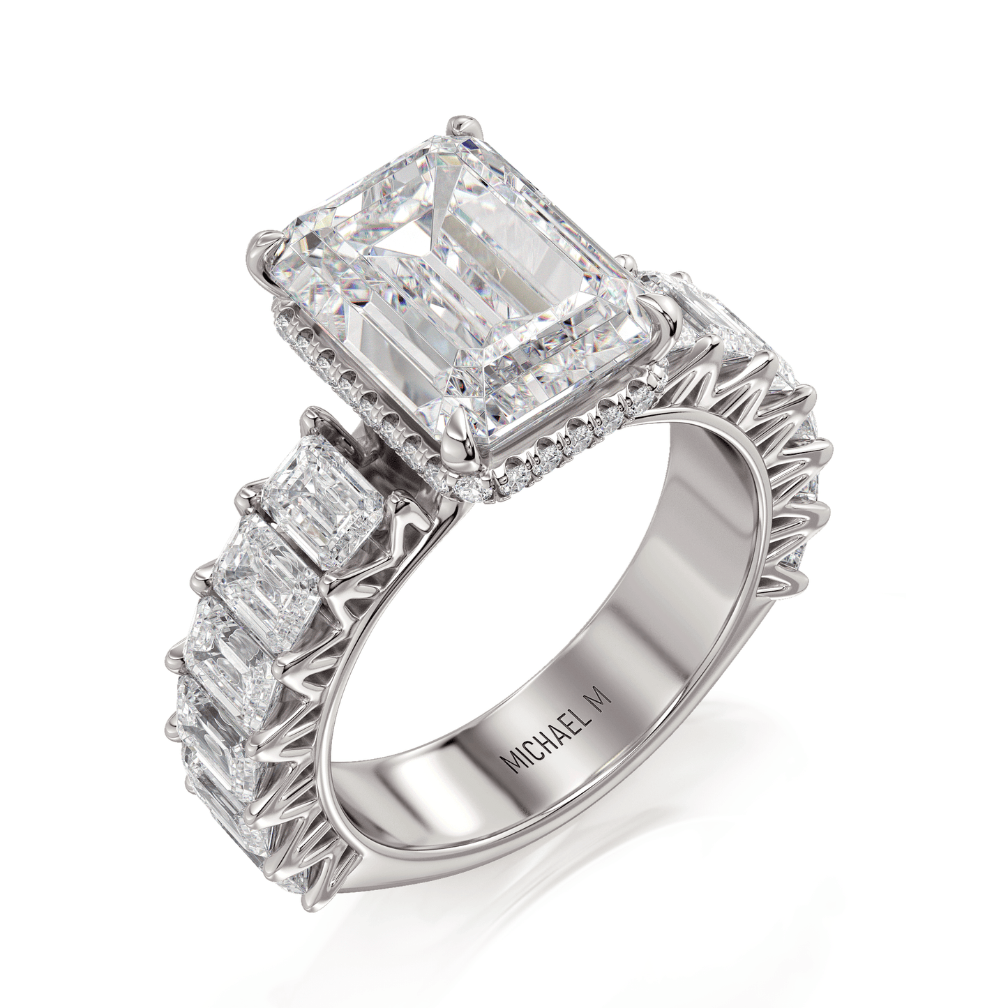 MICHAEL M Engagement Rings 18K White Gold Meksian R904-3 Emerald