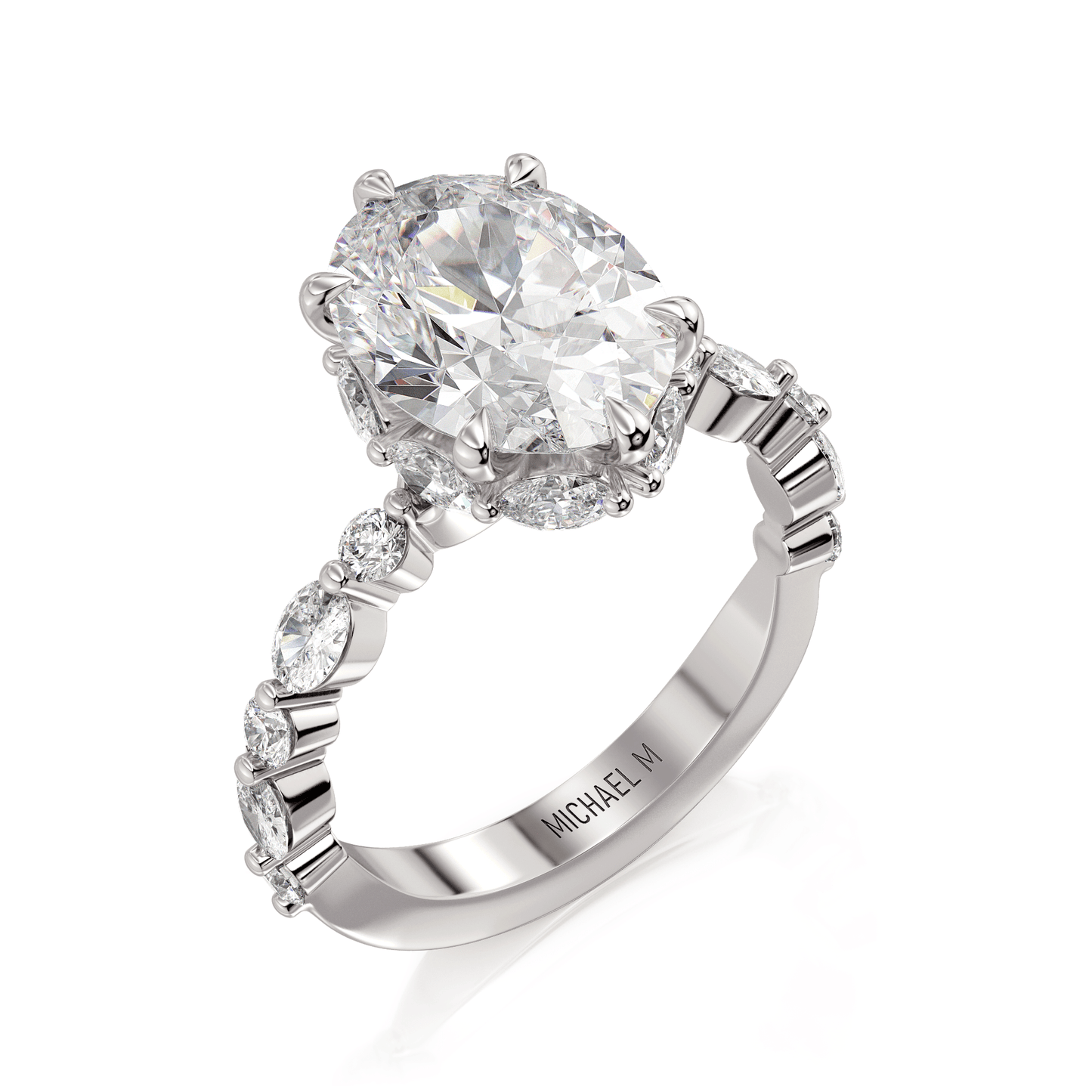 MICHAEL M Engagement Rings 18K White Gold Monarch R837-3 Oval R837-3-OV-WG
