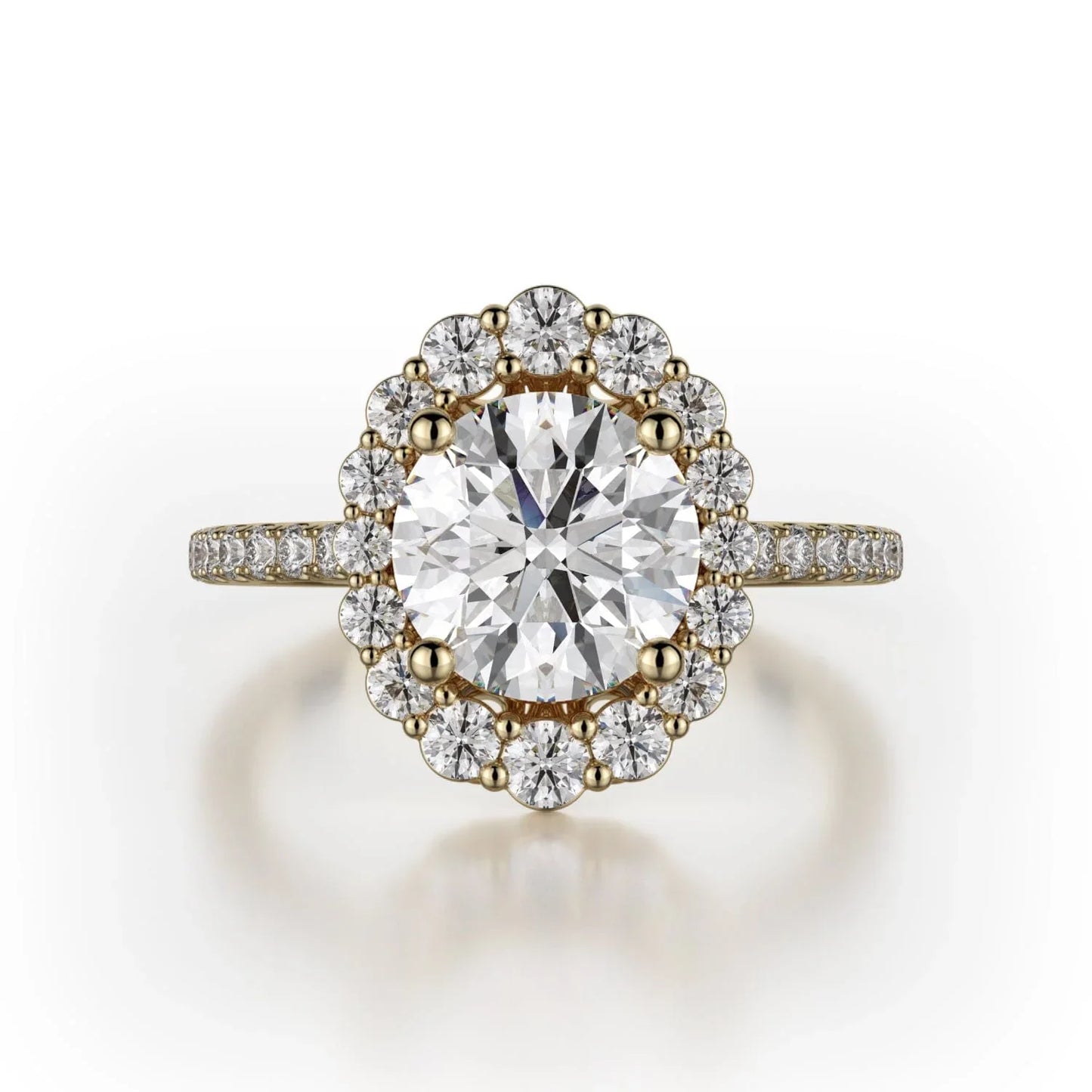 MICHAEL M Engagement Rings 18K Yellow Gold DEFINED R739 Brilliant Round with a Graduated Halo R739-1.5YG