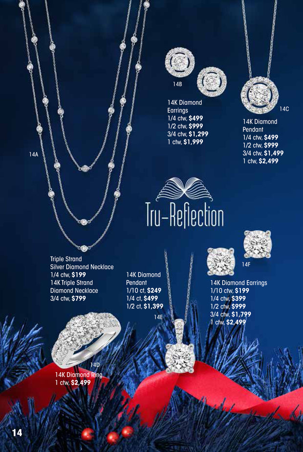 TruReflection Triple Strand Silver Diamond Necklace 1/4 ctw Holiday Catalog 14A