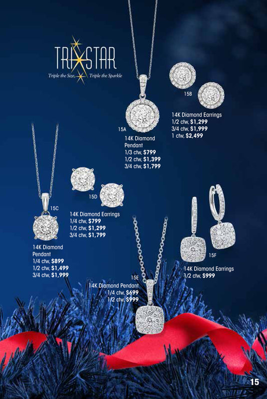 TriStar 14k Diamond Earrings 1/2 ctw Holiday Catalog 15D